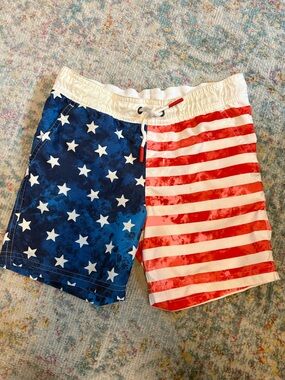 Boys S Small 6/7 USA Flag Patriotic 4th Of July Swimsuit Swim Trunks